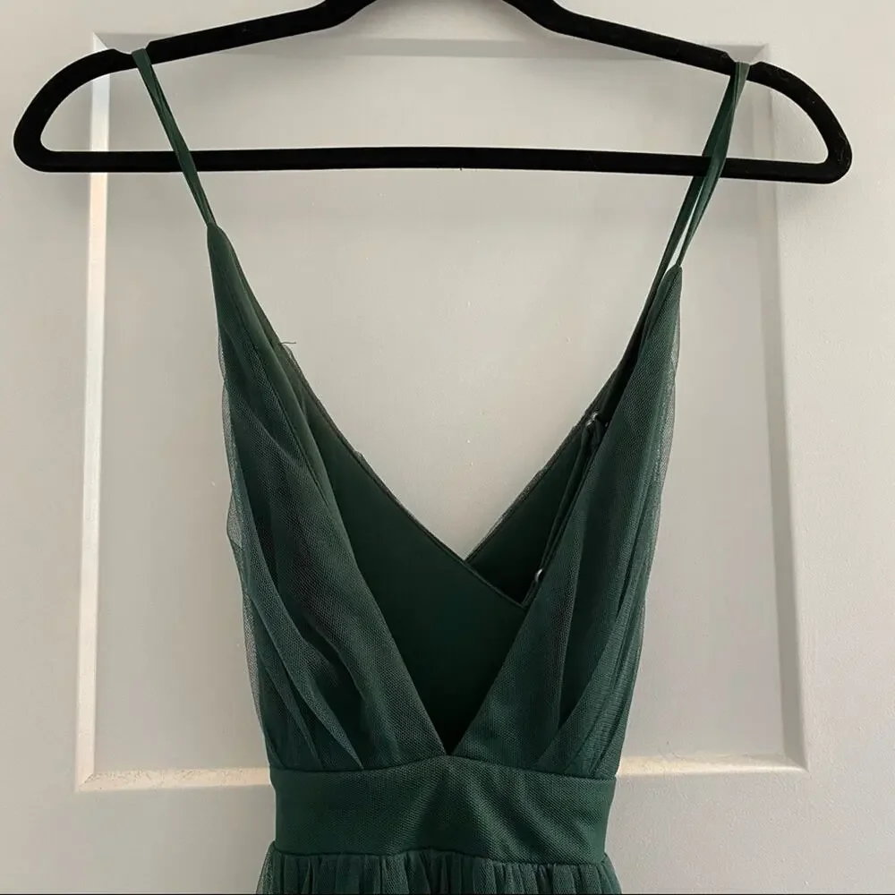 NWT Showpo Women's Like a‎ Vision Emerald Mesh High Slit Spaghetti Strap Gown 8 - Picture 8 of 11
